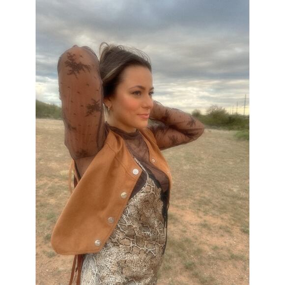 Western Suede Sleeveless Fringe Vest Brown Size - Picture 3 of 5